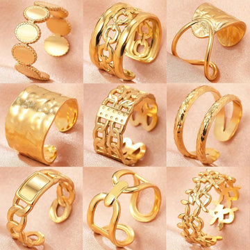 Light Luxury Vintage Elegant Geometric Stainless Steel Adjustable Open Rings - Fashion Temperament Rings For Women - The Jewellery Supermarket